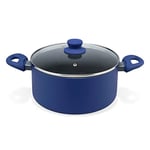 Tasty Everyday Cooking Pot with Glass Lid Ø24cm, 4500ml, Casserole Dish, Round Stock Pot Soft-Touch Handles, Cooking Pot Non-Stick Coating for All Stoves, Induction Stock Pot, Grey & Blue