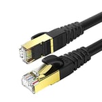 KASIMO Câble Ethernet 30m Cat 8, Cable Internet avec Connecteurs RJ45 Plaqués Or Réseau Haut Débit de 40 Gigabit/S - 2000 MHz – Noir