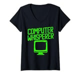 Womens Computer Whisperer Vintage Tech Geek Funny V-Neck T-Shirt