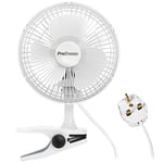 Pro Breeze 6 Inch Clip on Fan with 2 Fan Speeds, 360° Rotation, Mains Powered Quiet Desktop Fan with Strong Airflow - Mini Plug in Silent Desk Fan, Ideal Electric Clip Fan for Bed, Cot & Desk top