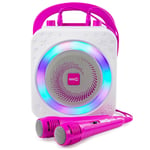 RockJam 10 Watt Bluetooth Karaoke Machine- Two Microphones & LED Lights - Pink