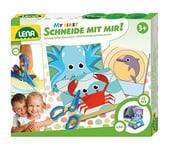 Lena- My First Marins Complet avec Ciseaux en plastique-26 Animaux Amusants à découper et à colorier-Kit de Bricolage et de Peinture pour Enfants à partir de 3 Ans, 42632