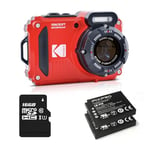 KODAK Pixpro WPZ2 Pack + 2 Batteries + 1 SD Card – Compact 16 m Pixels, Waterproof to 15 m, Shockproof, 720p Video, 2.7 LCD Screen – Li-ion Battery – Red