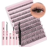 PRO DIY Lash Extension Kit Eyelash Extension Kit with 200 Pcs Lash Clusters Individual Lashes Lash Bond and Seal Eyelash Applictor Lash Tweezers Lash Clusters Kit for Beignner (DIY Lash Kit-A)