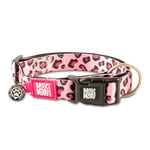 Max & Molly Urban Pets Smart ID Collier pour Chien en néoprène Doux, imperméable, Lavable en Machine, Boucle d'alimentation, étiquette QR et Profil d'application personnalisé, léopard Rose S