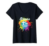 Womens Greece Flag Gay Colorful Splash Greek Flag V-Neck T-Shirt