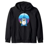 Penguin Beer Mug Retro Cute Blue Penguin Frothy Beer Humor Zip Hoodie