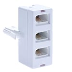 BT Telephone Socket Line 3 Way Splitter | Female Jacks to BS6312 431A Male Plug | Cable UK Adapter Landline Port Converter Extender FAX Modem Corded Cordless Phone SKY| 4 Wire Converter | White