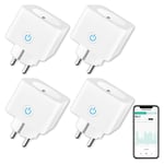 Prise Connectee Alexa Française 16A 3680W Mesure De Consommation Electrique Type-E,Prise Intelligente Avec Google Home,Smart Life App Contrôle,Horaires Et Minuterie,4Pcs Blanc