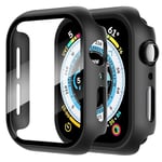 Diruite 2 Pièces Coque pour Apple Watch Series 6/5/4/SE 44mm Protection Écran Dur PC Matériel Ultra Mince Verre Trempé Écran Case,Noir,44mm