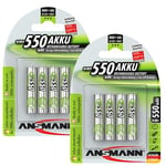 Ansmann AAA Size Batteries [Pack of 8] Long Lasting Low Self Discharge Rechargeable AAA Type 550mAh NiMH MaxE Pro Battery For Cordless Phone Handsets, Toys, Digital Cameras & Remote Controls, silver