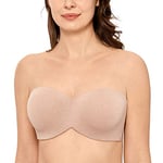 DELIMIRA Soutien Gorge sans Bretelles Invisible Grande Taille Femme Soutien-Gorge avec Armature Minimiseur Avoine Bruyère 105C