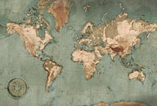 Scenolia Papier Peint Intissé Carte du Monde Planisphère Mural 4 x 2,70m - Décoration Effet Trompe l’Oeil - Revêtement Panoramique Mural Vintage - Pose Facile et Qualité HD