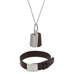 Emporio Armani Collier et Bracelet pour Homme en Acier Inoxydable Argenté et Cuir, Set