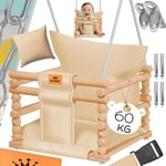 KIDIZ® Balançoire pour enfants avec rembourrage | balançoire en bois avec anti-basculement jusqu'à 60 kg | réglable en hauteur pour l'intérieur et l'extérieur | 0,5 à 3 ans