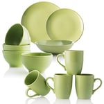 UNITED COLORS OF BENETTON. PK1996 Lot de 26 couleurs vertes, en porcelaine : vaisselle de 18 pièces (6 services jeux, profondeur et assiette à desser), 4 bols à déjeuner, et 4 tasses Mugs, Grès