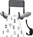 Wall Mounted Ironing Board Hanger Hook Metal Wall Bracket with a Coat Hook Black