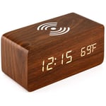 Yzmrbdqc - Réveil en bois avec chargeur sans fil Qi compatible avec iPhone Samsung Horloge numérique led en bois Fonction de contrôle du son, heure,