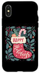 Coque pour iPhone X/XS Chaussette bohème Happy Holidays rétro en forme de canne à sucre d'orge de Noël