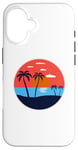 Coque pour iPhone 16 Icon Coucher de soleil d'été et de plage avec palmiers