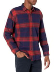 Amazon Essentials Chemise en flanelle à manches longues (grandes tailles disponibles) Homme, Bleu Foncé Orange Grand Plaid, XXL