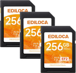 EF2 Carte SD 256Go,Lot de 3 Cartes,Carte mémoire SD UHS-I,Lecture 100 Mo/s,écriture 90 Mo/s,C10,U3,V30,vidéo Full HD et 4K,Carte SD pour photographes Professionnels(Q555)