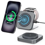 Mini for MagSafe Charger Stand for Apple,2 in 1 Foldable Magnetic Wireless Charging Station,15W Fast for MagSafe Charger Travel for iPhone 16/15/14/13,for Apple Watch,for AirPods (Not a Power Bank)