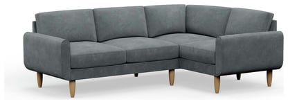 Hutch Velvet Round Arm 4 Seater Corner Sofa - Slate Grey