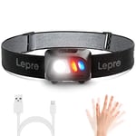 Lepro - Lampe Frontale Rechargeable, 1500 Lux 5 Modes d'Eclairage, Torche Frontale LED Ultra Puissante USB, Détecteur de Mouvement, 60° Réglable Étanche et Léger Pour Pêche, Camping, Course à Pieds