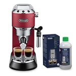 De'Longhi Dedica Style, Machine expresso pour préparer des boissons café et lactées, EC685R, Rouge & SER3018 Détartrant écologique pour machine à café 500ml