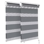 VOUNOT 2 Pack Day&Night Zebra/Vision Window Double Roller Blinds Grey 50x150cm