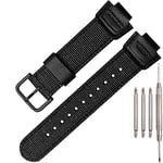 Nylon Leather Watch Strap Compatible with Casio 16mm Series DW5900 5600 6900 MCW100 AWGM100 GA100 110 GLS-100 Men's Watch Replacement Band (Black Black Buckle)