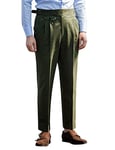 Snoly Men's Spring Fall Retro Cotton Tapered Leg Flat Front Chino Pant Straight Western Gurkha Pants, Army, Medium