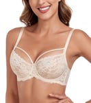 Lemorosy Soutien-Gorge Femme en Dentelle Fleur Sexy sans Rembourrage avec Armature Grandes Tailles à Ruban décoratif (Beige,95D)