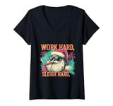 Womens Funny Santa Work Hard Sleigh Hard Sleigher Christmas Cigar V-Neck T-Shirt