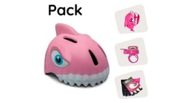 Crazy safety pack   casque requin rose pour enfants  sac a dos  sonnette  gants