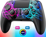 Led Manette Sans Fil Pour Ps4,Wireless Controller Pour Ps4 Avec Double Vibration/6 Axis Gyro/Pavé Tactile/Rgb/Programmable Function Manette De Jeu Compatible Avec Ps4/Slim/Pc/Pro (Noir)