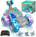 Dislocati Voiture Télécommandée Requin Lumineuse, 360° Rotation RC Stunt Car, Chargement USB, Jouet & Cadeau pour Enfant (Gris)