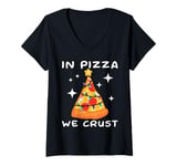 Womens Funny Pizza on Earth Christmas Tree Merry Crust-mas Pizzamas V-Neck T-Shirt