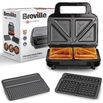 Appareil à snacks Breville 3-en-1 Ultimate | Appareil à sandwichs, gaufres et presse à panini | Plaques antiadhésives amovibles | Noir et acier inoxydable [VST098X] | Prise UE