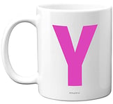 Personalised Alphabet Pink Initial Mug - Letter Y Mug, Gifts for Her, Mothers Day, Birthday Gift for Mum, 11oz Ceramic Dishwasher Safe Mugs, Anniversary, Valentines, Christmas Present, Retirement