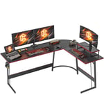 CubiCubi Bureau Gaming Angle 170x120cm, Bureau d'angle avec Support d'écran, Bureau Gamer en Forme de L, Table Gaming pour Jouer, Etudier et Travailler, Fibre de Carbone Noir