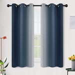 SimpleHome Ombre Room Darkening Curtains for Bedroom, Gradient Navy Blue to Grey White Light Blocking Thermal Insulated Grommet Window Curtain/Drapes for Living Room,2 Panels, 42x63 inches Length