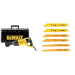 DEWALT Scie Sabre Électrique avec Vitesse Variable et Coffret de Transport + DEWALT Lame pour Scies Sabre, Argent, Set de 6 Pièces