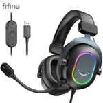 Fifine ? écouteurs de jeu dynamiques RGB, oreillettes avec micro, son Surround 7.1, pour PC, PS4, PS5, 3 Options EQ, f