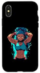 Coque pour iPhone X/XS Blue Hair Dark Skin Fitness Modèle Posant Illustration