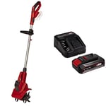 Einhell Motobineuse sans fil GE-CR 18/20 Li E-Solo Power X-Change (18 V, Ions Li, réglage de Vitesse, Lame scarifiante, Prise supplémentaire) avec Chargeur et Batterie 2,5Ah