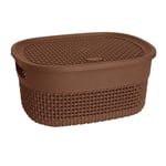 Small Plastic Basket with Lid & Handles 4L Brown Shelf Storage Box for Bathroom