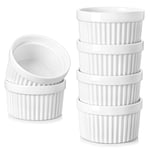 vancasso Lot de 6 ramequins à soufflé en porcelaine blanche de 283,5 g, pour crème brûlée, tasses de cuisson pour pudding, fruits, sauces, lave-vaisselle et four