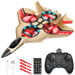 JONRRYIN Avion Télécommandé, 2,4 GHz Avion RC avec LED, Avion Radiocommandé pour Enfants avec Gyroscopique à 6 Axes, Planeur Volant Jouet pour Enfants Adult Anniversaire Noël Fête Cadeaux (Gold)